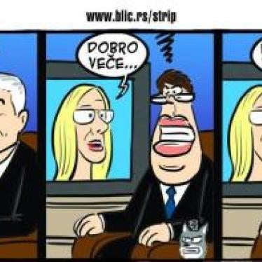 A cartoon in Serbian Blic satirizing Olja Bećković’s weekly TV show Utisak Nedelje