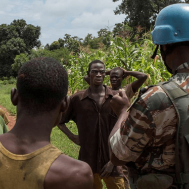 MINUSCA peacekeepers questioning villagers outside of Batangafo, August 2015