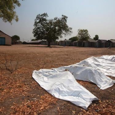 Bodies of civilians, including 11 women killed in January by forces opposed to President Kiir, lie in body bags at the St Andrews Episcopal Church compound in Bor town, Jonglei State.
