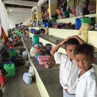 Children at a sports center in Tandag City, Philippines on September 13, 2015. Many tribal people sought refuge at the sports center after the paramilitary group Magahat attacked their villages and schools on September 1.