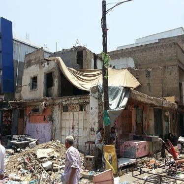 Street corner in the Deluxe neighborhood in western Taizz that has been damaged by shelling since March 2015.