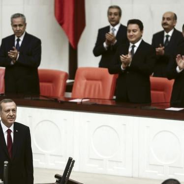 Turkey's new president Tayyip Erdoğan (front) attends a swearing in ceremony in parliament in Ankara on August 28, 2014