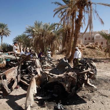 The remnants of a US drone strike on August 29, 2012 in Khashamir, Yemen. The strike killed three alleged members of Al-Qaeda in the Arabian Peninsula, a policeman, and a cleric who preached against the armed group. 