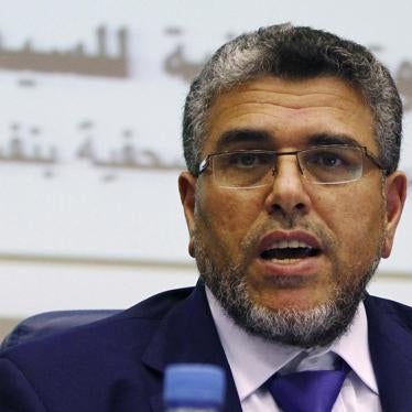 Moroccan Justice Minister Mustapha Ramid unveils a government plan to reform the country's justice system during a news conference in Rabat, Morocco on September 12, 2013. 