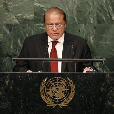 Prime Minister Muhammad Nawaz Sharif of Pakistan addresses attendees during the 70th session of the United Nations General Assembly at the U.N. Headquarters in New York, September 30, 2015.