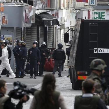 Members of special French RAID forces, French riot police (CRS), soldiers and forensic experts are seen at a raid zone in Saint-Denis, near Paris, France, in this November 18, 2015 file photo.