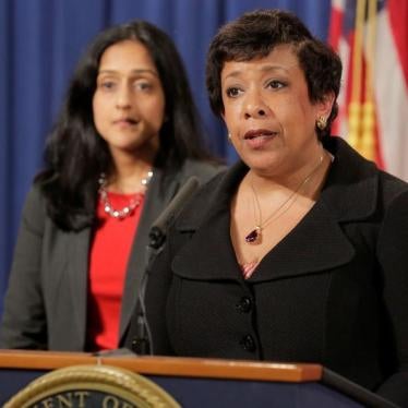United States Attorney General Loretta Lynch announces a federal civil rights lawsuit against the state of North Carolina at a press conference in Washington, DC.