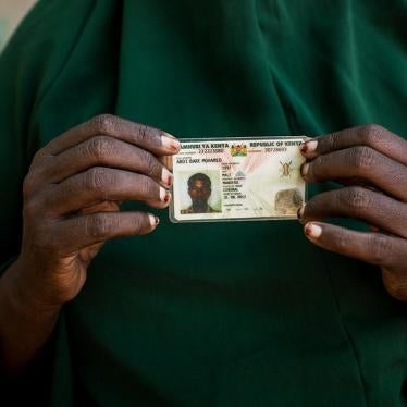 Zeinab Bulley Hussein holding the national identity card of her son, Abdi Bare Mohamed. Community members stumbled on Abdi Bare’s dead body 18 kilometers from Mandera, in northeastern Kenya, three weeks after police officers arrested him outside the famil
