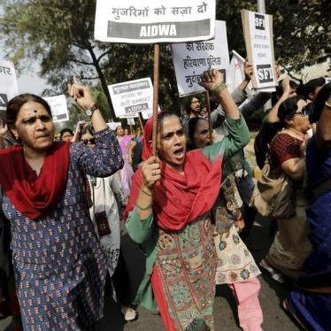 Activists from All India Democratic Women's Association (AIDWA) shout slogans as they carry placards outside the Haryana Bhawan during a protest in New Delhi, India, February 29, 2016 demanding a probe into what they said were rapes and sexual assaults in