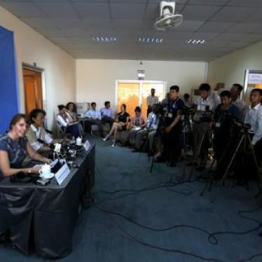 A news conference is held at the Cambodia Office of the UN High Commissioner for Human Rights in Phnom Penh on March 31, 2016. 