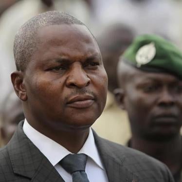 Central African Republic's President-elect Faustin-Archange Touadéra attends a demonstration held by traders in Bangui, Central African Republic, during his role as Prime Minister on January 5, 2013.