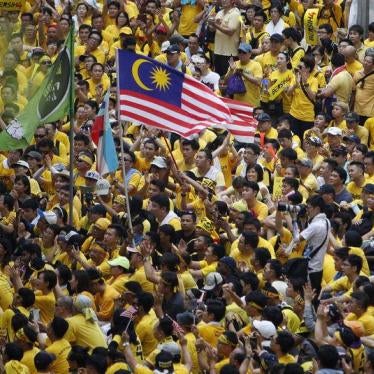 "Bersih" (Clean) supporters gather along Jalan Tun Perak in Kuala Lumpur on August 29, 2015. 