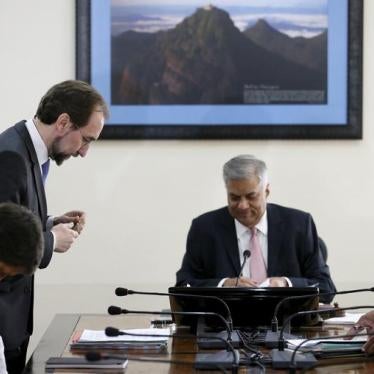United Nations High Commissioner for Human Rights Zeid Ra'ad Al Hussein meets with Sri Lankan Prime Minister Ranil Wickremesinghe in Colombo on February 9, 2016.