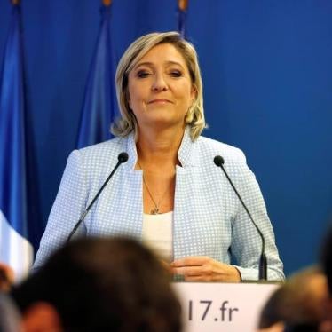 Marine Le Pen, French National Front (FN) political party leader, delivers a statement on U.S. election results at the party headquarters in Nanterre, France, November 9, 2016.