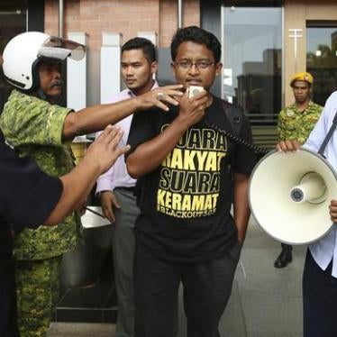 A university student leader calls for the repeal of the sedition act outside the Malaysian Ministry of Home Affairs building in Putrajaya on September 5, 2014.