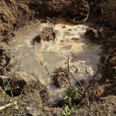 Remnant of a weapon that struck the town of Qayyarah on September 21, 2016 and photographed that day. The chemical agent inside has been diluted with water by local residents.