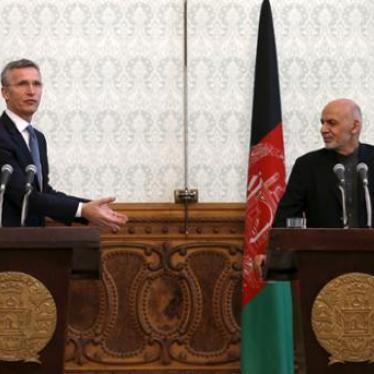 NATO Secretary General Jens Stoltenberg and Afghanistan's President Ashraf Ghani speak at a news conference in Kabul on March 15, 2016.