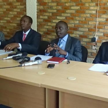 Representatives of 4 of the 10 organizations recently banned or suspended by the Burundi government:  left to right, Pierre Claver Mbonimpa (APRODH), Vital Nshimirimana (FORSC), Pacifique Nininahazwe (FOCODE), and Armel Niyongere (ACAT).
