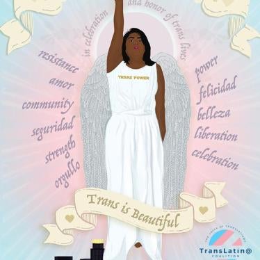An illustration of a transgender immigrant created for Translatin@ Coalition in honor of Trans Day of Resilience.