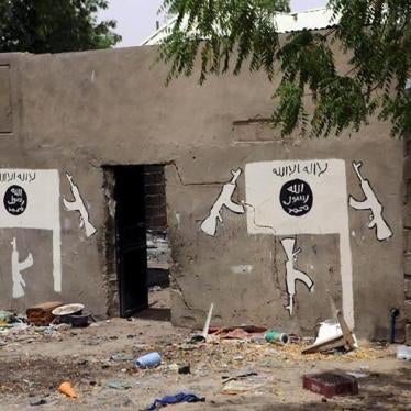 A wall painted by Boko Haram is pictured in Damasak, Nigeria on March 24, 2015. 