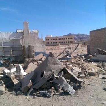 The informal gas station in Bani Mea’asar village after it was hit by a Saudi-led coalition airstrike on January 10, 2017. The attack killed two students and a school administrator and wounded three children. Mwatana, a leading Yemeni human rights organiz