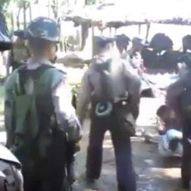 Screenshot from a video that began appearing on social media on December 31, 2016, apparently showing Burmese police officers in northern Rakhine State beating villagers. 