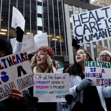 Demonstrators that include mostly medical students protest a proposed repeal of the Affordable Care Act in New York, U.S., January 30, 2017. 