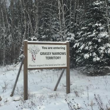Sign entering Grassy Narrows, Ontario, Canada.