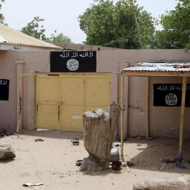 A wall painted by Boko Haram is seen in Damasak March 24, 2015.