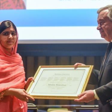 Malala Yousafzai attends a ceremony with United Nations Secretary General Antonio Guterres after being selected a United Nations messenger of peace in New York, NY, April 10, 2017. 