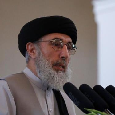 Afghan warlord Gulbuddin Hekmatyar speaks during a welcoming ceremony at the presidential palace in Kabul, Afghanistan May 4, 2017. 