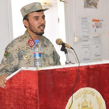 General Abdul Raziq, Afghan National Police chief for the southern city of Kandahare, addresses officers during their graduation ceremony at the Kandahar Regional Training Center in southern Afghanistan, Jun. 7, 2012.