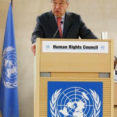 UN Secretary-General Antonio Guterres addresses the 34th session of the Human Rights Council in Geneva, February 27, 2017.