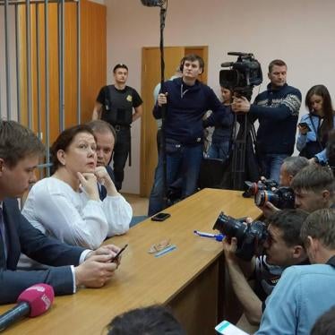 Natalia Sharina and her lawyers at Meshansky court, Moscow June 5, 2017.