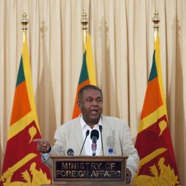 Foreign Minister Mangala Samaraweera speaks during a news conference on a UN report about Sri Lanka’s civil conflict, in Colombo on September 17, 2015. 