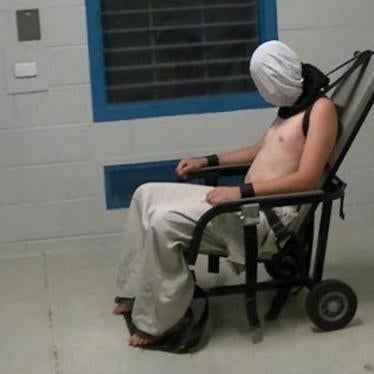 A still from the Australian Broadcasting Company’s program “Four Corners,” showing 17-year-old Dylan Voller strapped into a mechanical restraint chair on March 2015 in the Northern Territory.