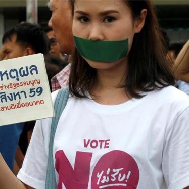 A Thai activist protests the junta-backed constitution ahead of the August 7 referendum in Bangkok on June 15, 2016.