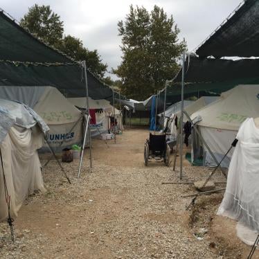 Lagkadika camp, Thessaloniki, home to 234 asylum seekers and other migrants, as of January 5, 2017. The rocky terrain in many camps makes it difficult for people who use wheelchairs to move independently, including to access basic services such as toilets