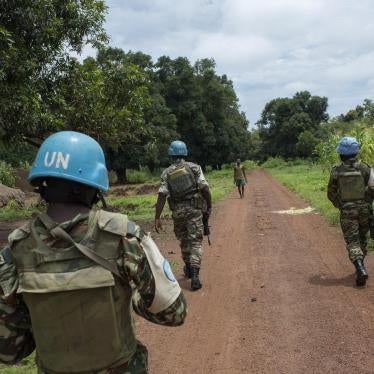MINUSCA peacekeepers on patrol between Batangafo and Bouca in Ouham province, July 2015.