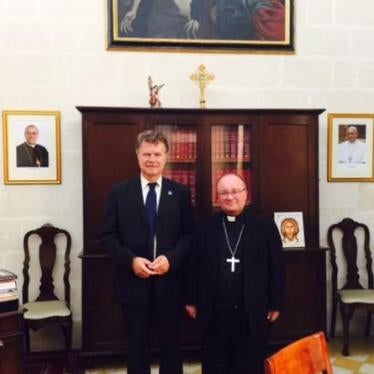 Boris Dittrich, Human Rights Watch LGBT Rights Advocacy Director, with Monsignor Scicluna, Archbishop of Malta, June 9, 2017.