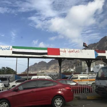 An Emirati and South Yemen flag painted in Yemen’s port city of Aden. By 2017, Emirati and South Yemen flags flew in many parts of Aden, which President Hadi declared the temporary capital of Yemen after Houthi-Saleh forces took over Sanaa in 2014. 