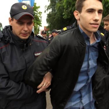 12 June: Police detain Oleg Alexeev during an anti-corruption protest in the city centre of Kaliningrad, Russia.