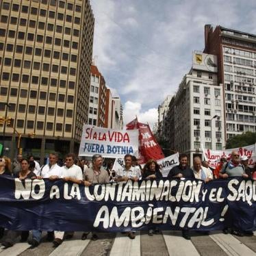 Environmental groups stage a protest to demand the relocation of a pulp mill built on the banks of Uruguay river, in Buenos Aires, January 29, 2009.
