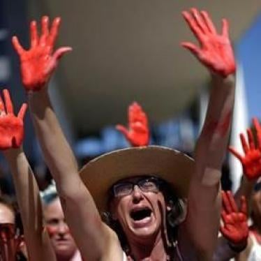 Demonstrators attend a protest against rape and violence against women in Brasilia, Brazil, May 29, 2016.