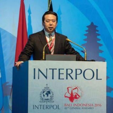 China's Vice Minister of Public Security Meng Hongwei speaks at Interpol's general assembly in Bali in October 2016.