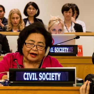 Setsuko Thurlow, survivor of the nuclear bombing of Hiroshima, speaks at the closing of the negotiations of the Treaty on the Prohibition of Nuclear Weapons, July 7 2017.