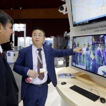 A booth displays face recognition software at an exhibition in Beijing, China, September 27, 2017.