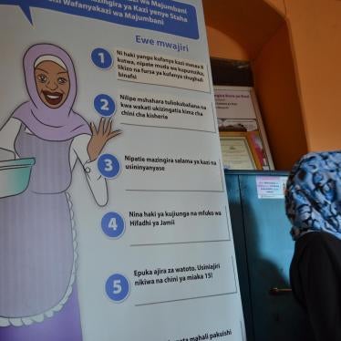 Poster detailing domestic workers’ rights at the office of Zanzibar: Conservation, Hotels, Domestic and Allied Workers Union (CHODAWU-Z).  Stone Town, Zanzibar, Tanzania. 