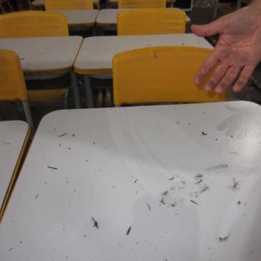 Ash accumulates each day in classrooms of the primary school of Piquiá de Baixo in northeastern Brazil.
