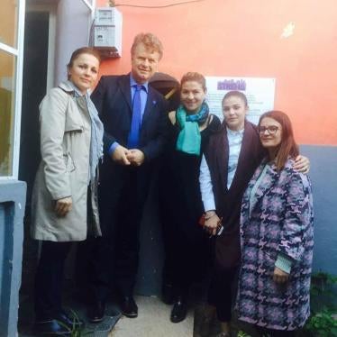 LGBT Program Advocacy Director Boris Dittrich (2nd from Left) with the psychologist and the social workers from an LGBT youth shelter, STREHA, in Tirana, Albania. 